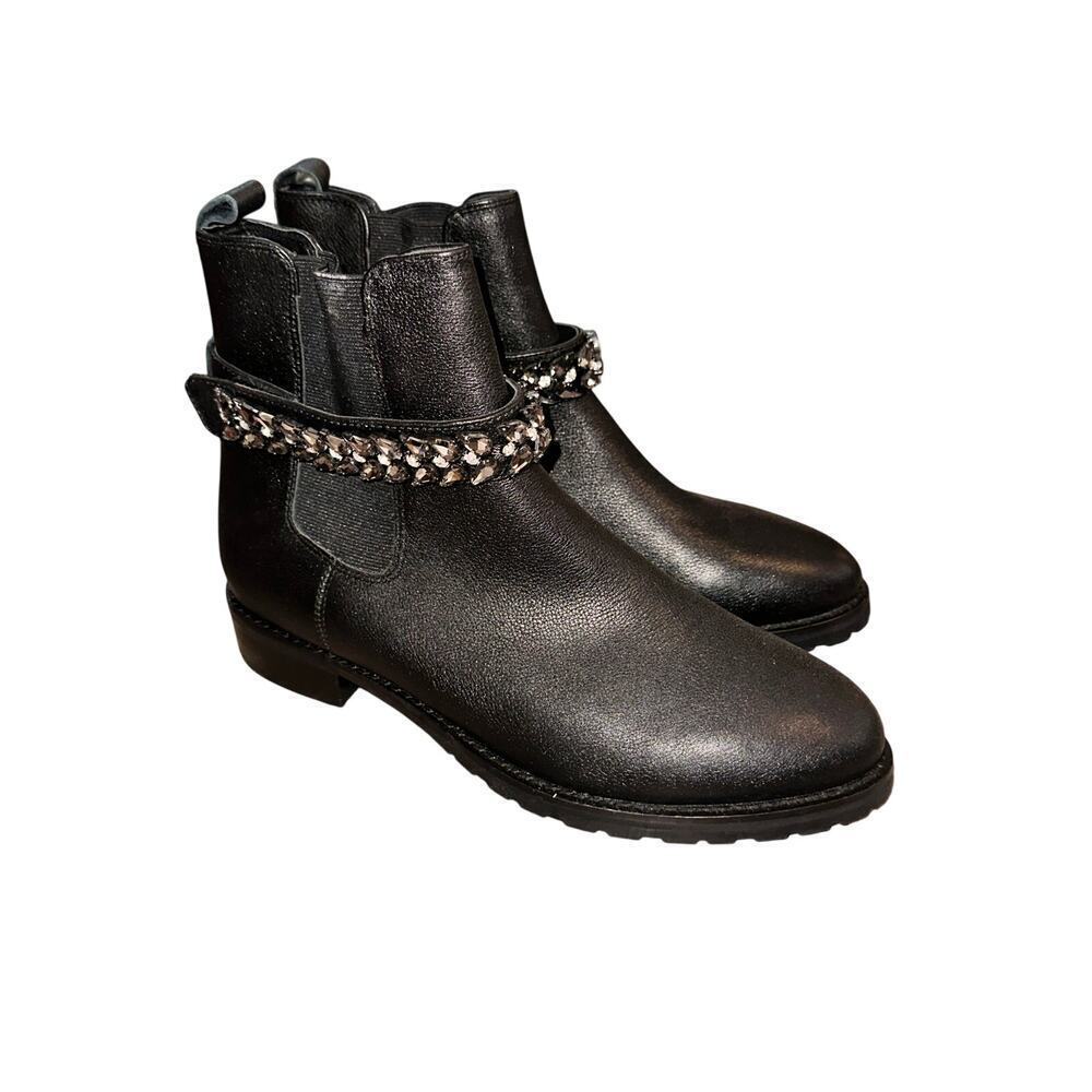 White House Black Market Women's Black LILY GEM Leather Chelsea Boots Size 9M View 2